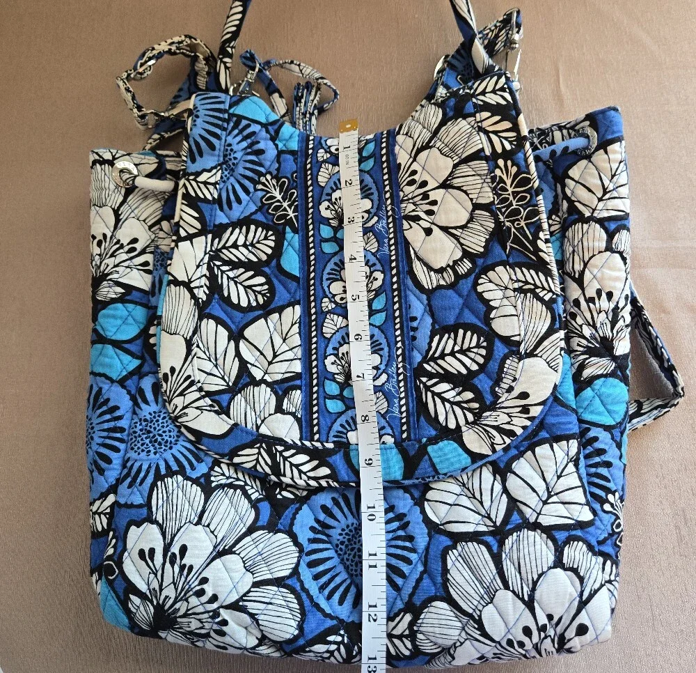 Vera Bradley Blue Floral Quilted Backpack Tote Bag Shoulder Straps